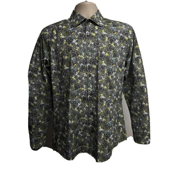 Jared Lang Mens Paisley Button Front Casual Dress Shirt Medium Cotton - Picture 8 of 11